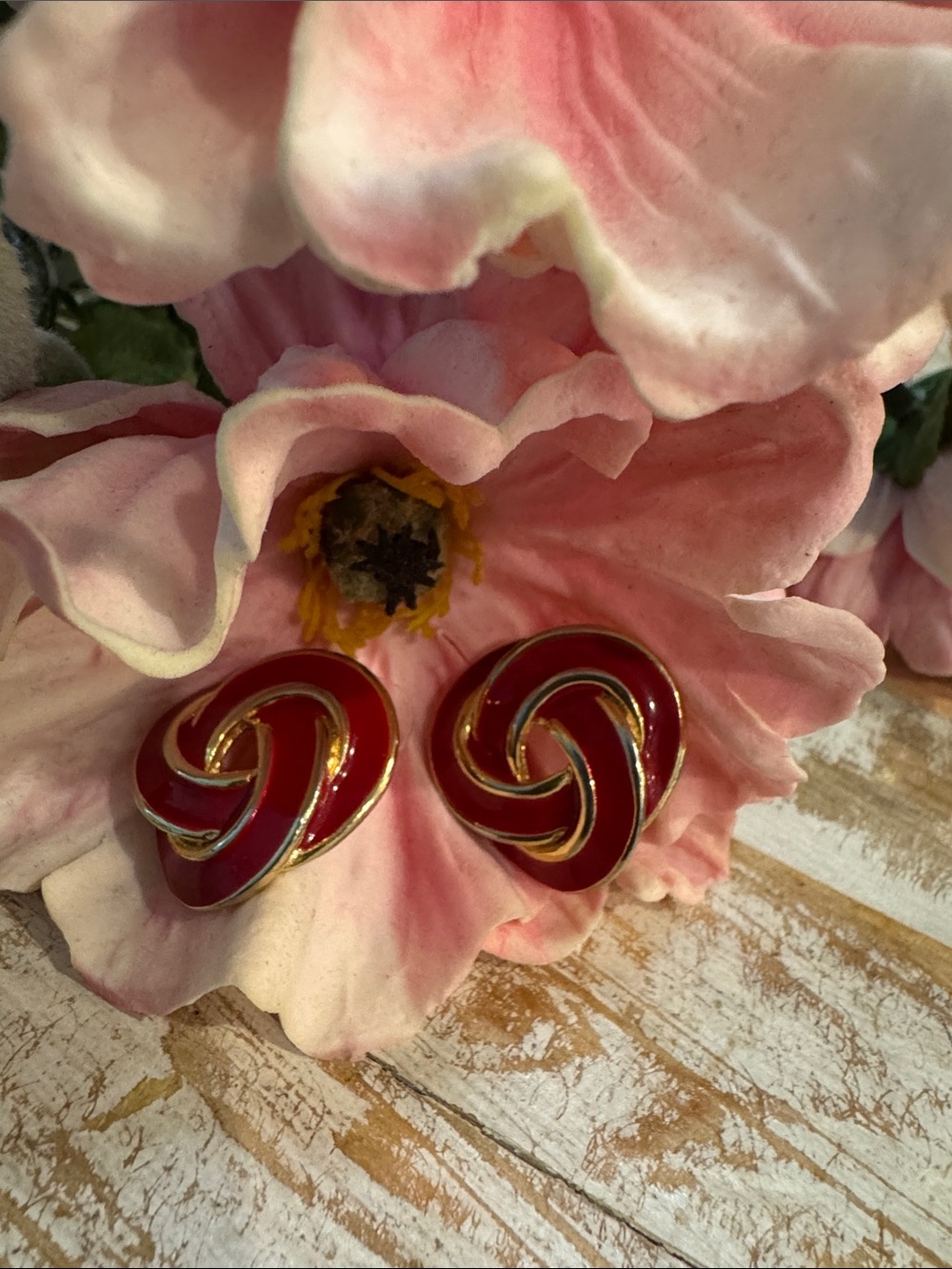 Gold & Red Swirl Earrings - Women's Jewelry